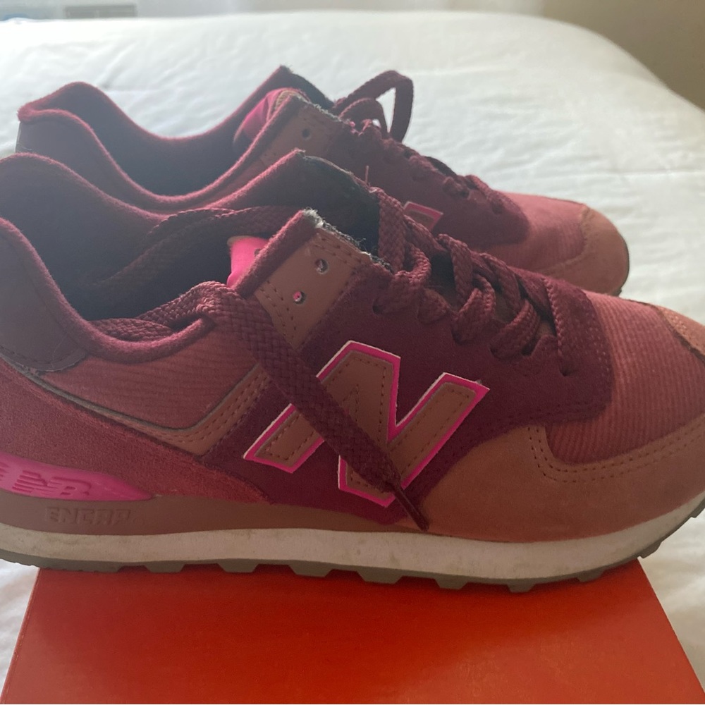 New Balance pink and brown sneakers